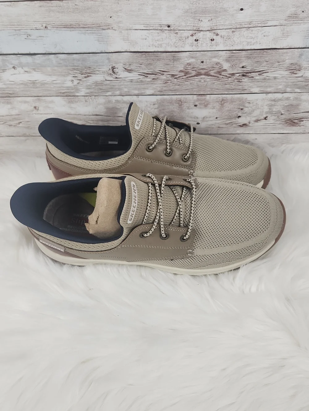Skechers Men's Beige and Navy Slip-On ace-Up Sneakers
